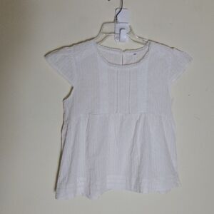 White Floral Short Sleeve Blouse Lace & Embroidery Detail Size M